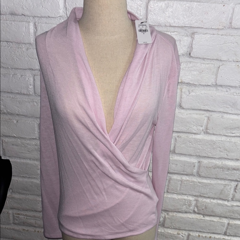 New Express Pink Wrap Long Sleeve Top
